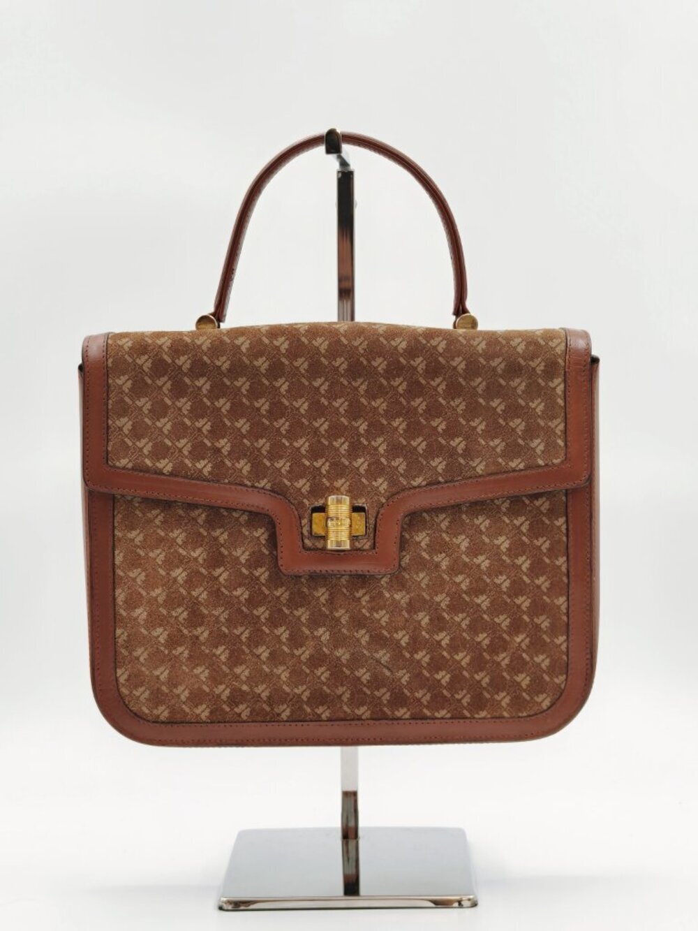 Vintage Salvatore Ferragamo Monogram Suede Leather Top Handle Crossbody Bag Brow - Picture 2 of 15